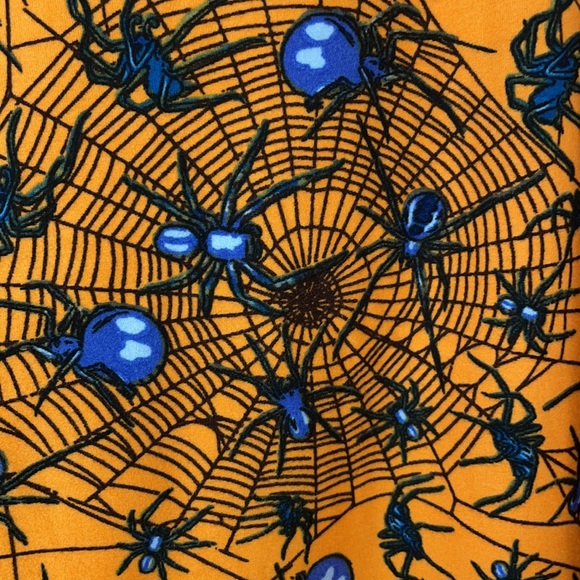 LuLaRoe Orange & Black Spider & Web Halloween Leggings - Size TC2 (18+) - Picture 3 of 7